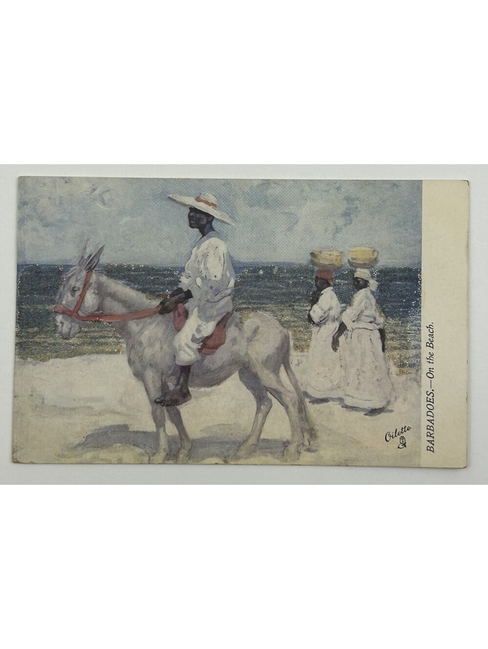 Barbados On The Beach Raphael Tuck Oilette Donkey Rider Antique Postcard    E-12